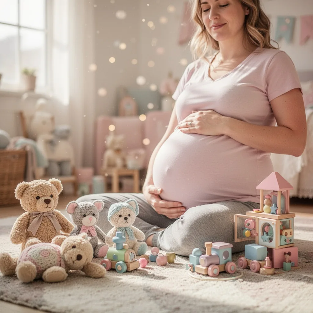 Une femme enceinte, les yeux fermés, les mains recouvertes de terre lors d'un atelier de poterie en extérieur, sourire discret.